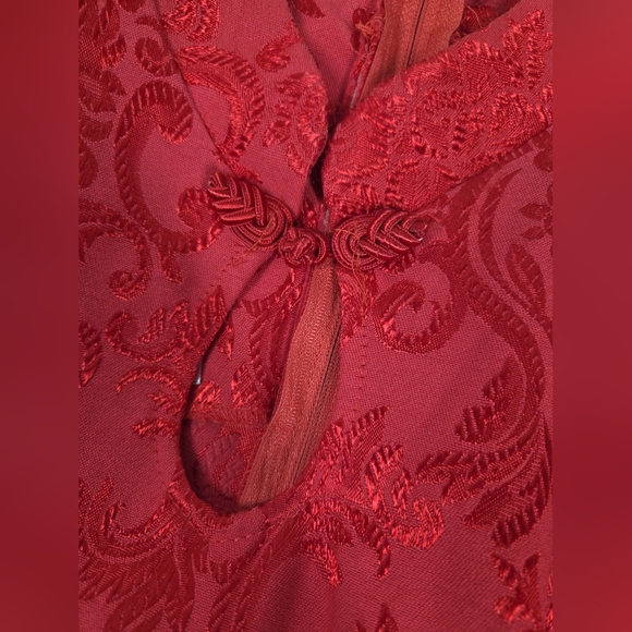 VTG 90'S AMAZING USA RED ORIENTAL ASIAN STYLE FLORAL DRESS SIDE SPLIT sz LARGE - Picture 10 of 14